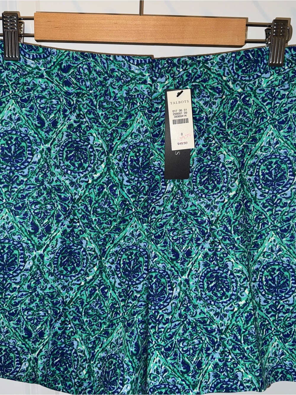 Talbots Teal and Navy Printed Flat Front Shorts